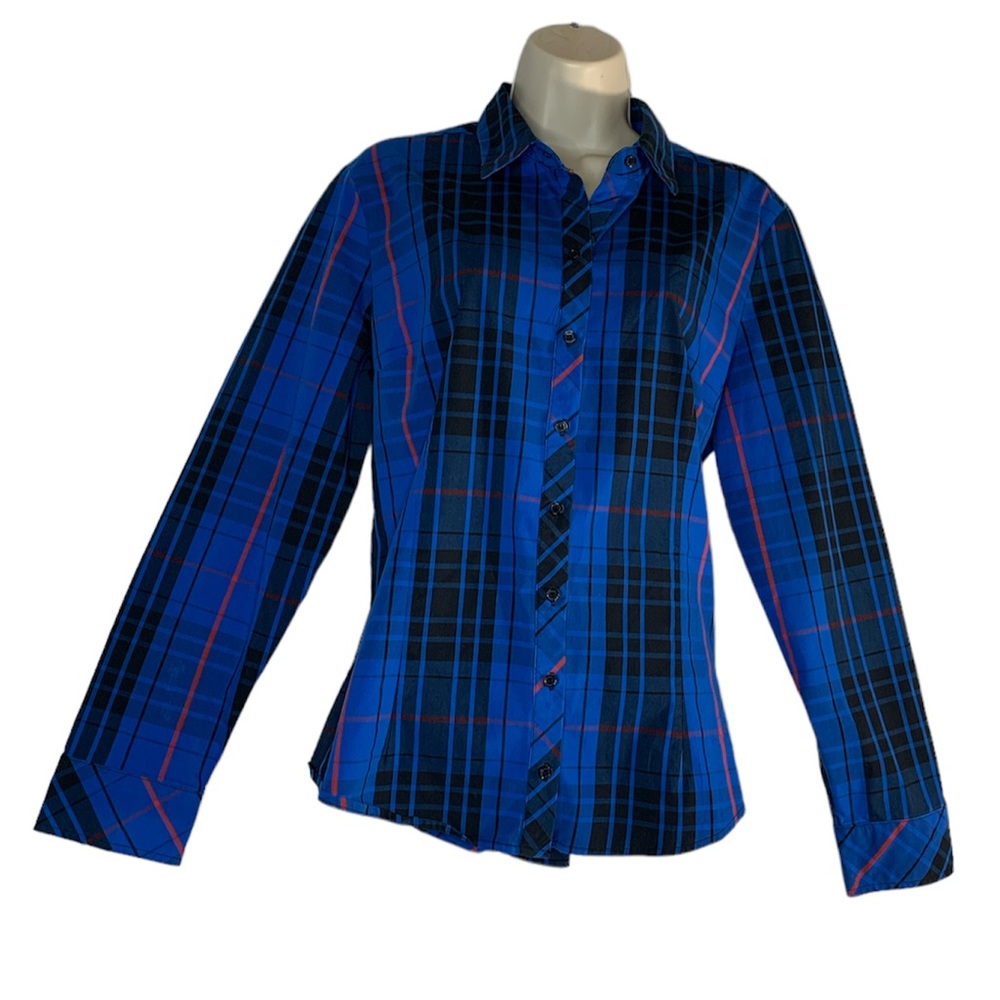 7th Avenue New York & Company Women's Button Down Plaid Print Blouse Shirt Top